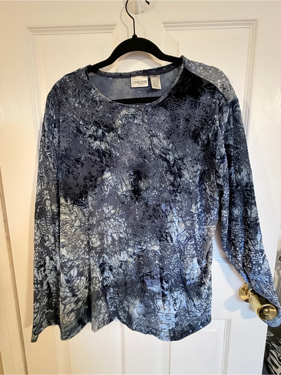Chico's Tops - Chico's Navy and Light Blue Floral-Pattern Long Sleeve Top
